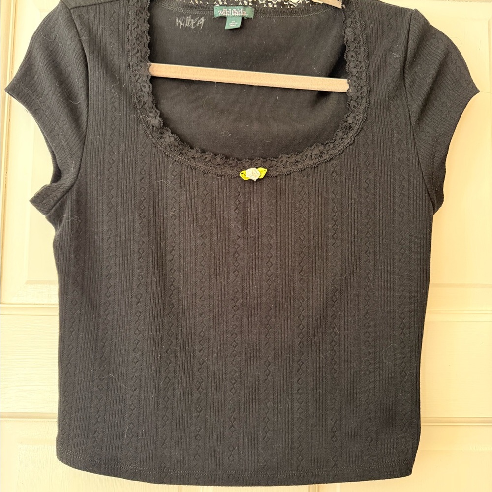 Black Pointelle Women Top